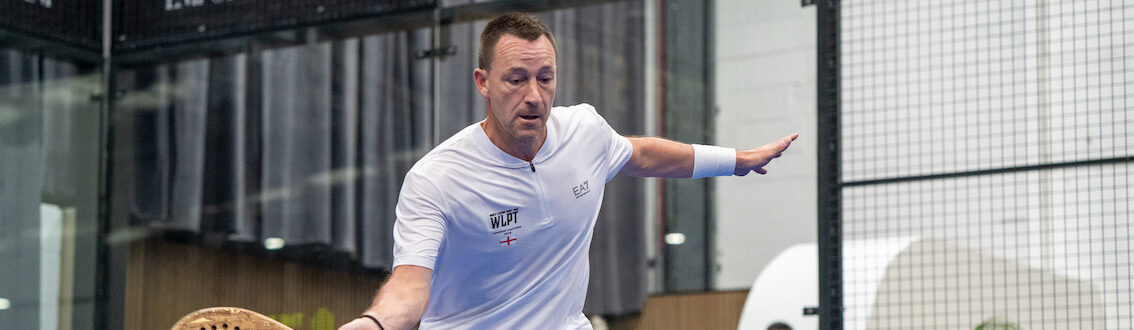John Terry competing in the EA7 Armani World Legends Padel Tour, Padel Hub, Slough.