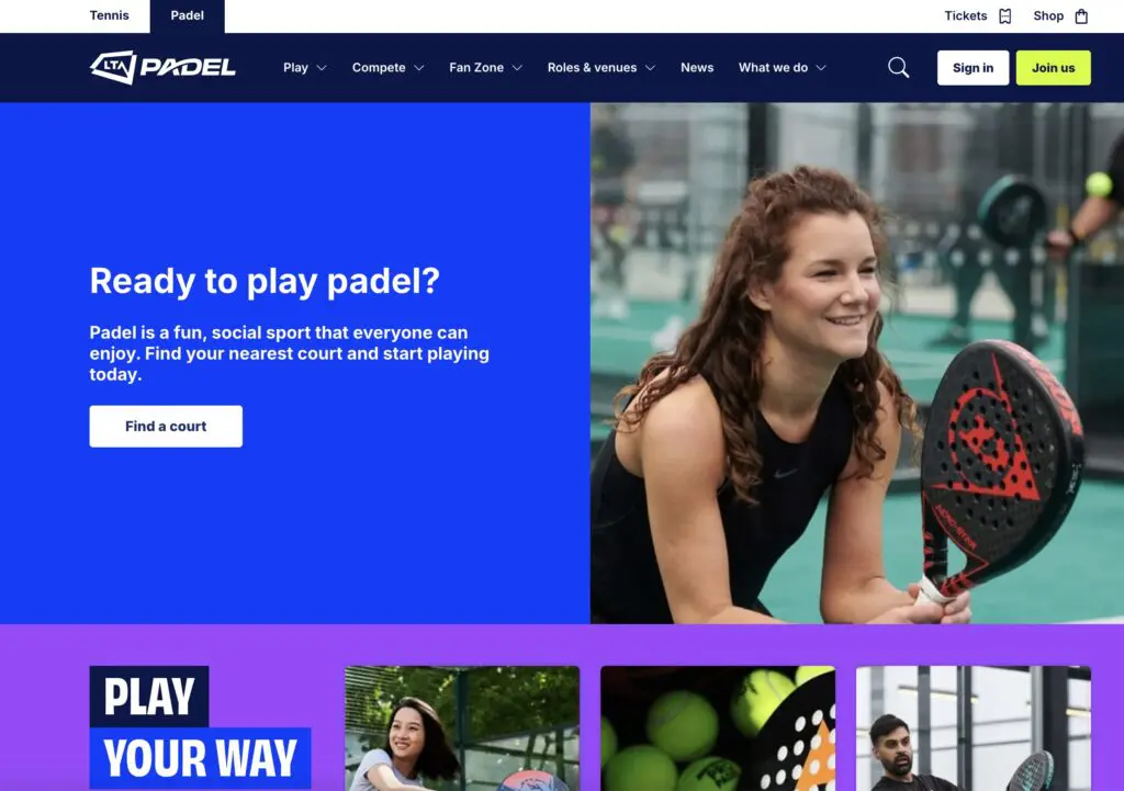 LTA padel tennis website