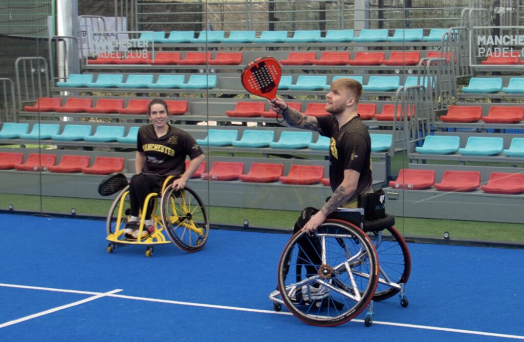 Manchester Revolution wheelchair basketball team playing padel at Manchester Padel Club