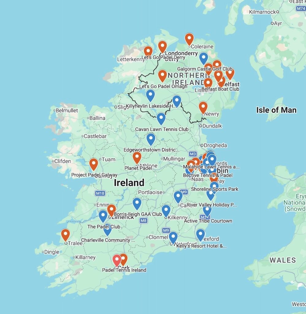 Ireland's padel court map